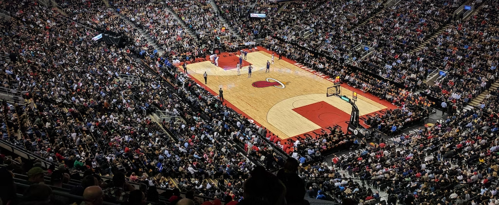 NBA basketball arena packed with fans during game