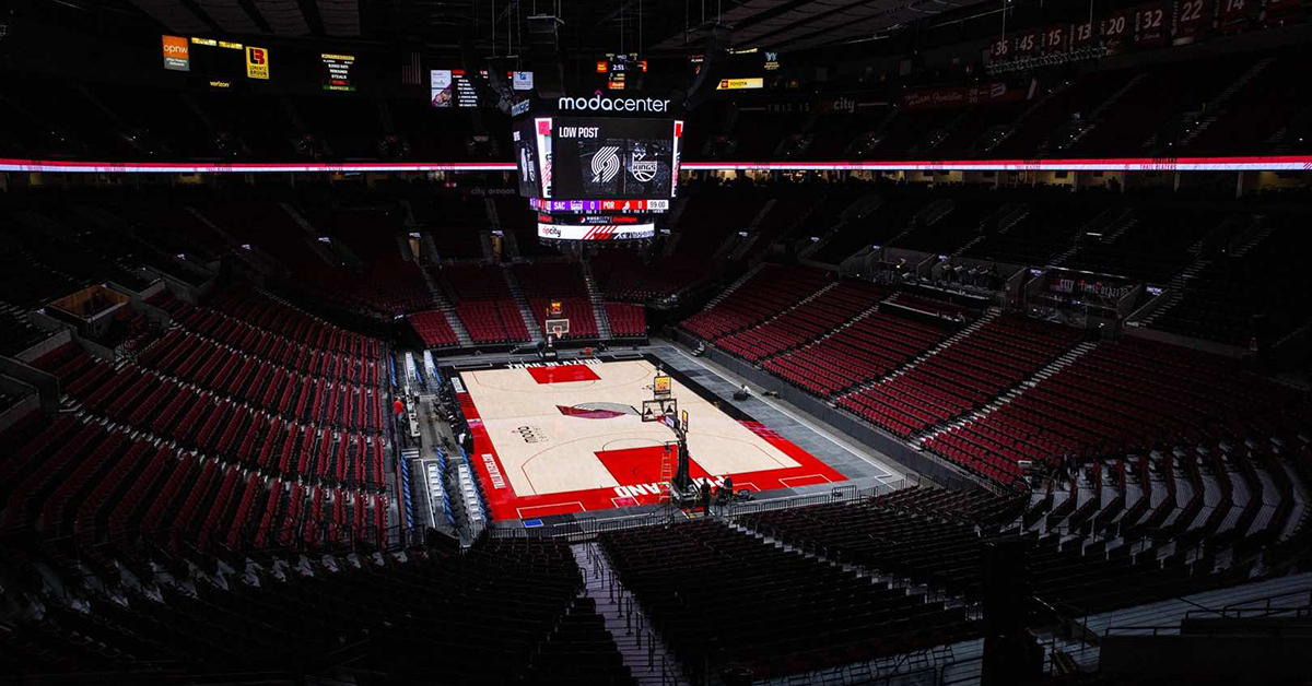 Professional NBA basketball court in arena setting